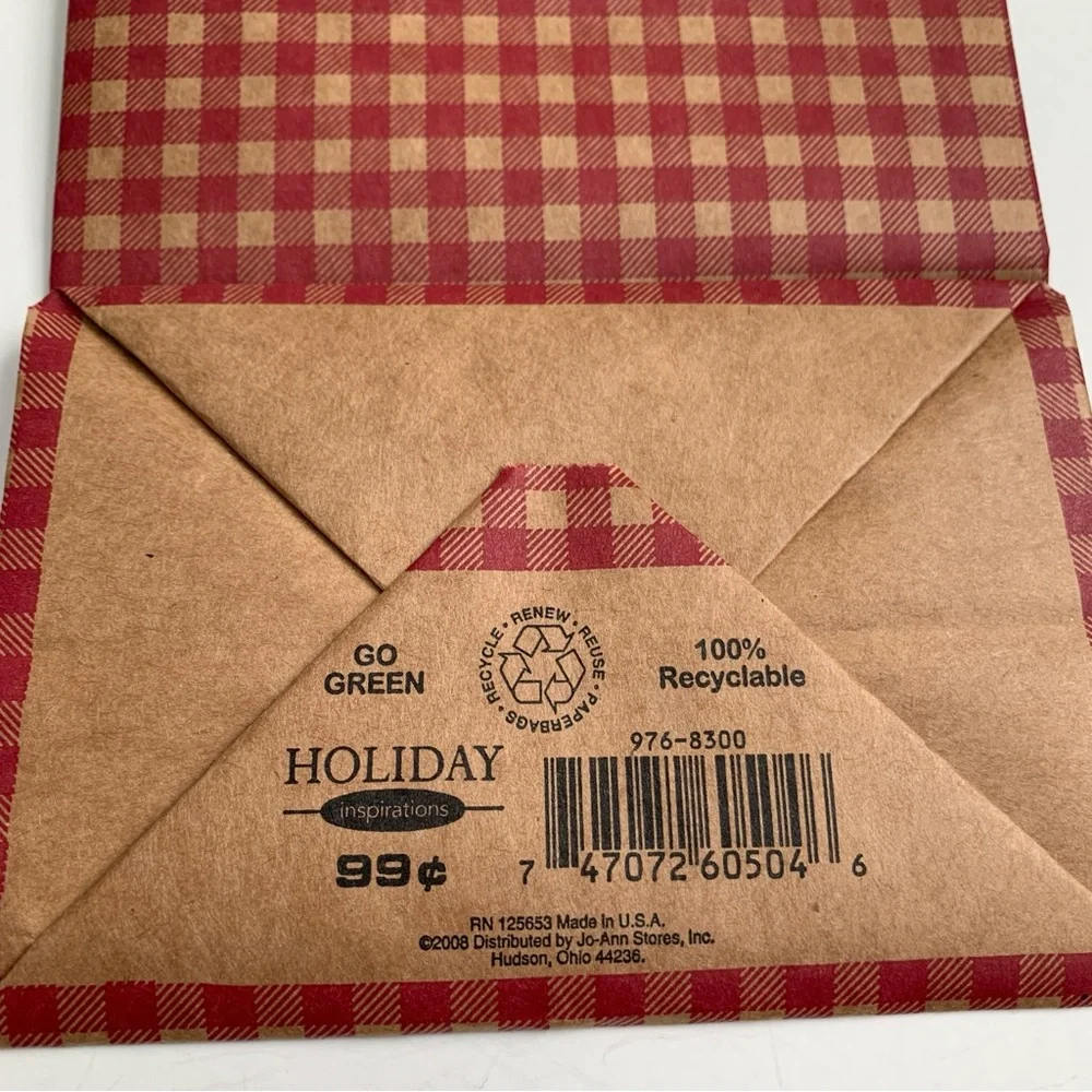Red Gingham Gift Bags with Festive Tissue Paper Bundle
